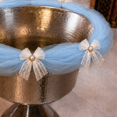 Decor elegant pentru cristelnita, tull bleu cu fundite, 3M, Recostore®, REC5016/6