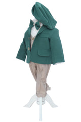 Costum elegant pentru botez, 5 piese, verde-crem, REC3452