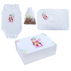 Set prima baita dupa botez cu nasii, body, prosop si saculet cu mirodenii, Girafa, REC2554