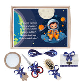 Set tava pentru taiere mot la baieti, model Micul Astronaut, bleumarin, 6 piese, 35x20 cm, Recostore®, REC1967/228