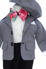 Costum gri pentru botez, 5 piese, REC3454