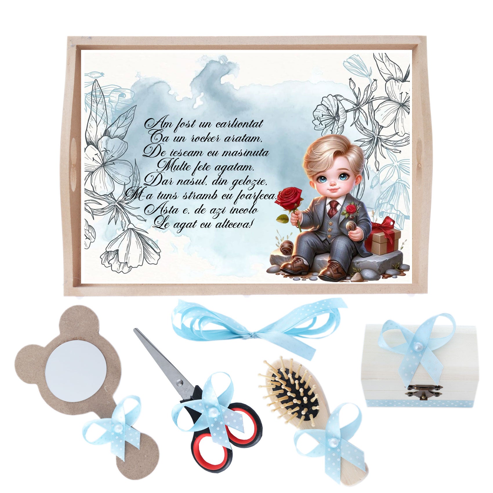 Set tava pentru taiere mot, model Baietel, bleu, 6 piese, 35x20 cm, Recostore®, REC1967/230