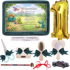 Tava mot baieti, aniversare 1 an, model cu Dinozauri, catifea verde, 10 piese, 34x25 cm, REC5011/40