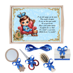 Set tava pentru taiere mot la baieti, model bebe Print, albastru electric, 6 piese, 35x20 cm, Recostore®, REC1967/232