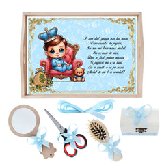 Set tava pentru taiere mot la baieti, model bebe Print, bleu, 6 piese, 35x20 cm, Recostore®, REC1967/233