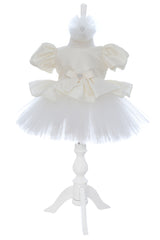 Rochita eleganta pentru botez, ivoire, 2 piese, rochie si bentita, REC3458