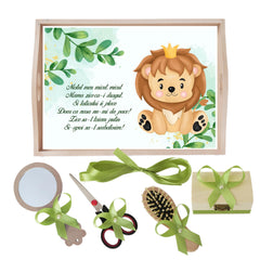 Set tava pentru taiere mot la baieti, model cu Leu, verde olive, 6 piese, 35x20 cm, Recostore®, REC1967/234