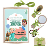 Set tava pentru taiere mot la baieti, model cu Cocomelon, verde olive, 6 piese, 35x20 cm, Recostore®, REC1967/236