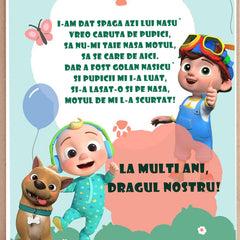 Set tava pentru taiere mot la baieti, model cu Cocomelon, verde olive, 6 piese, 35x20 cm, Recostore®, REC1967/236