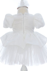 Rochita eleganta pentru botez, alba, 2 piese, rochie si bentita, REC3460