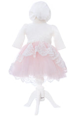 Set trusou complet pentru botez de fete, model Balerina, 11 piese, Rochita cu trena, lumanare cu Balerina, trusou brodat si pantofiori, Recostore®, REC2498