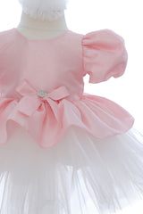Rochita eleganta pentru botez, roz, 2 piese, rochie si bentita, REC3461