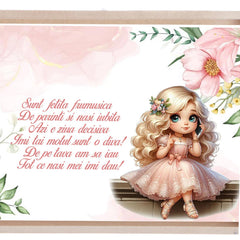 Set tava pentru taiere mot/turta, Model cu Fetita, roz pudrat, 6 piese, 35x20 cm, Recostore®, REC1967/239