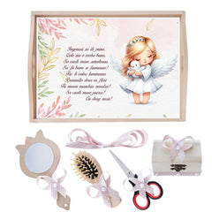 Set tava pentru taiere mot/turta la fete, Model cu ingeras, roz pudrat, 6 piese, 35x20 cm, Recostore®, REC1967/241