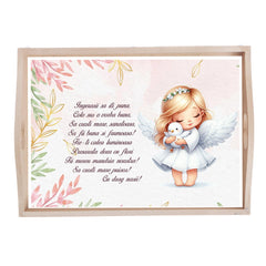 Set tava pentru taiere mot/turta la fete, Model cu ingeras, roz pudrat, 6 piese, 35x20 cm, Recostore®, REC1967/241