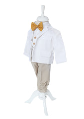 Trusou complet pentru botez de baieti, trusou brodat cu Ingeras, lumanare cu "Radacini si aripi de la parinti", costum si pantofiori, bleu-crem, 14 piese, Recostore®, REC2653