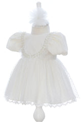 Rochie pentru botez, model cu buline si perlute, REC3468