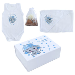 Set prima baita dupa botez cu nasii, body, prosop si saculet cu mirodenii, Elefantel, REC2555