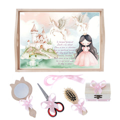 Set tava pentru taiere mot/turta la fete, model printesa, roz, 6 piese, 35x20 cm, Recostore®, REC1967/249