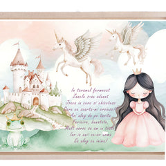 Set tava pentru taiere mot/turta la fete, model printesa, roz, 6 piese, 35x20 cm, Recostore®, REC1967/249