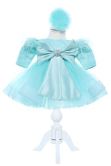 Set trusou complet pentru botez de fete, verde menta, model cu Unicorn, 11 piese, Rochita, Lumanare cu "Radacini si aripi", trusou brodat si pantofiori, Recostore®, REC2579