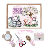 Set tava pentru taiere mot/turta la fete, model cu animalute, roz, 6 piese, 35x20 cm, Recostore®, REC1967/254