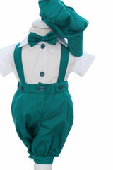 Costum verde cu maneca scurta pentru botez, 4 piese, REC3473