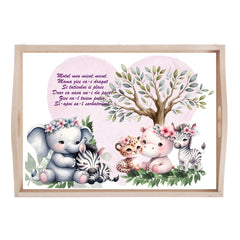 Set tava pentru taiere mot/turta la fete, model cu animalute, roz, 6 piese, 35x20 cm, Recostore®, REC1967/254