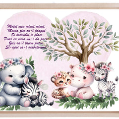 Set tava pentru taiere mot/turta la fete, model cu animalute, roz, 6 piese, 35x20 cm, Recostore®, REC1967/254