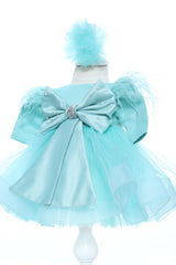 Set trusou complet pentru botez de fete, verde menta, model cu Unicorn, 11 piese, Rochita, Lumanare cu "Radacini si aripi", trusou brodat si pantofiori, Recostore®, REC2579