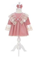 Trusou botez fete, necesar Biserica, rochie, trusou si lumanare, culoare roz pudrat, REC3197