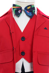 Trusou complet pentru botez de baieti personalizat cu Winnie The Pooh, Trusou brodat, lumanare, costum si pantofiori, rosu-albastru electric, 15 piese, Recostore®, REC2671