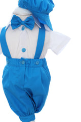 Costum turcoaz cu maneca scurta pentru botez, 4 piese, REC3474