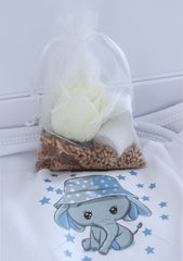 Set prima baita dupa botez cu nasii, body, prosop si saculet cu mirodenii, Elefantel, REC2555