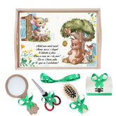 Set tava pentru taiere mot la baieti, model cu Ursulet si Iepuras, verde, 6 piese, 35x20 cm, Recostore®, REC1967/259