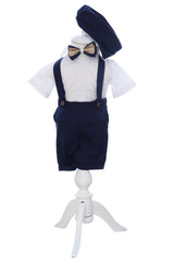 Costumas cu maneca scurta pentru botez, bleumarin, 4 piese, REC3477