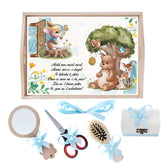 Set tava pentru taiere mot la baieti, model cu Ursulet si Iepuras, bleu, 6 piese, 35x20 cm, Recostore®, REC1967/260