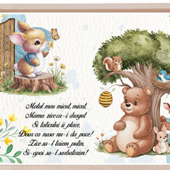 Set tava pentru taiere mot la baieti, model cu Ursulet si Iepuras, bleu, 6 piese, 35x20 cm, Recostore®, REC1967/260