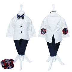 Trusou complet pentru botez de baieti personalizat cu ingeras, trusou, lumanare, costum si pantofiori, bleumarin, 13 piese, Recostore®, REC2674