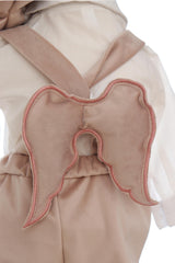 Costum cu aripi pentru botez baieti, crem compus din 4 piese, camasa, pantaloni, bascuta si pantofiori, Recostore®, REC2745