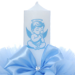 Set trusou botez cu ingeras, lumanare si trusou, bleu, 8 piese, REC5013/3