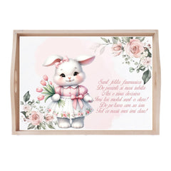 Set tava pentru taiere mot/turta la fete, model cu Iepuras, roz pudrat, 6 piese, 35x20 cm, Recostore®, REC1967/262