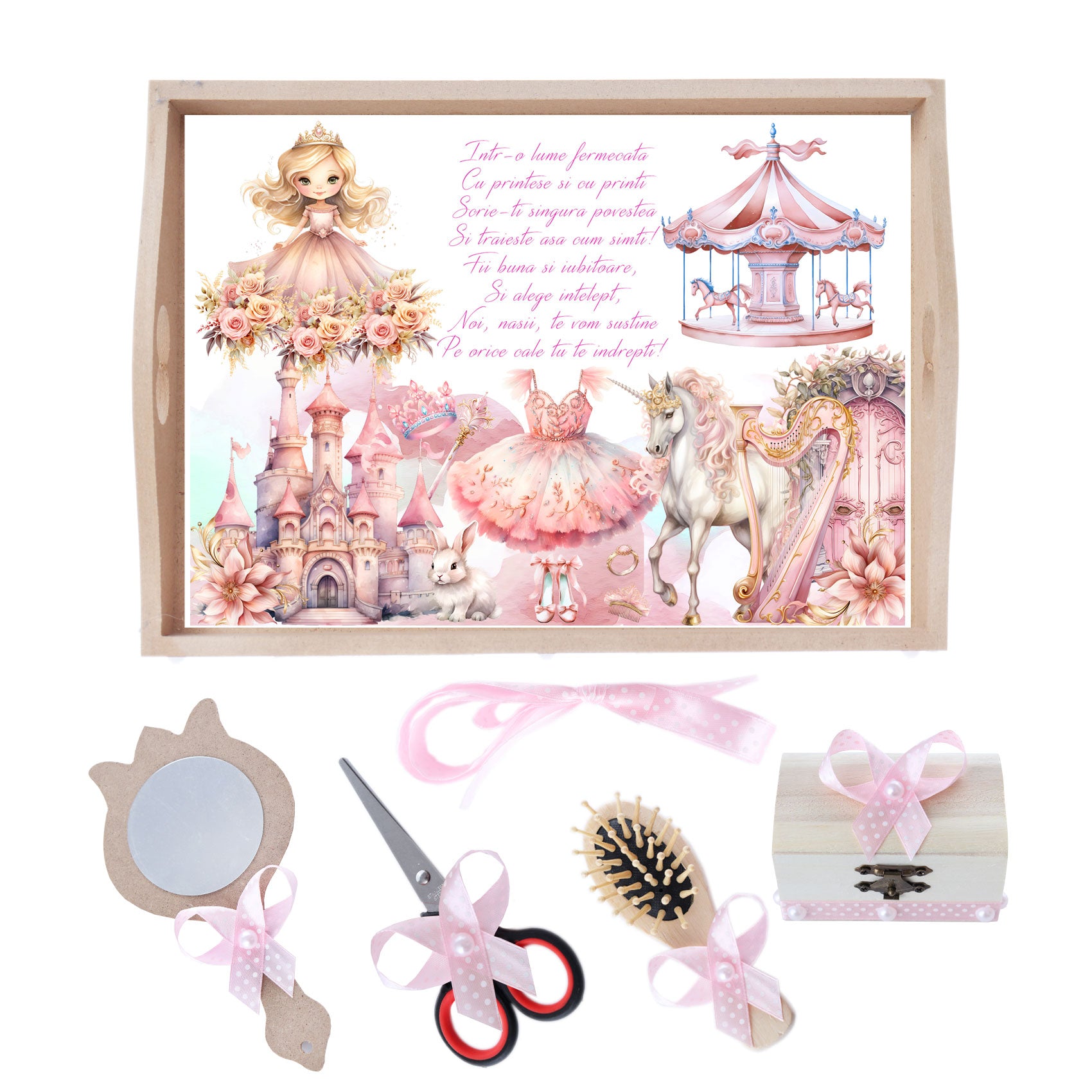 Set tava pentru taiere mot/ turta, model Printesa, roz, 6 piese, 35x20 cm, Recostore®, REC1967/264