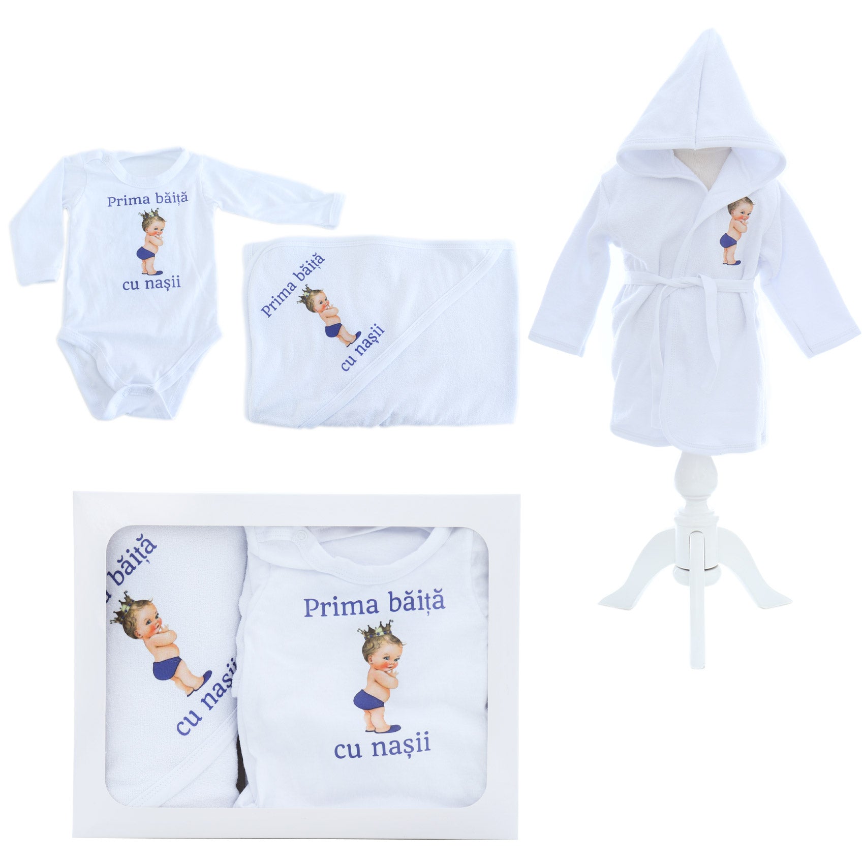 Set pentru prima baita cu nasii, halat, prosop si body, Print, REC2545