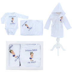 Set pentru prima baita cu nasii, halat, prosop si body, Print, REC2545