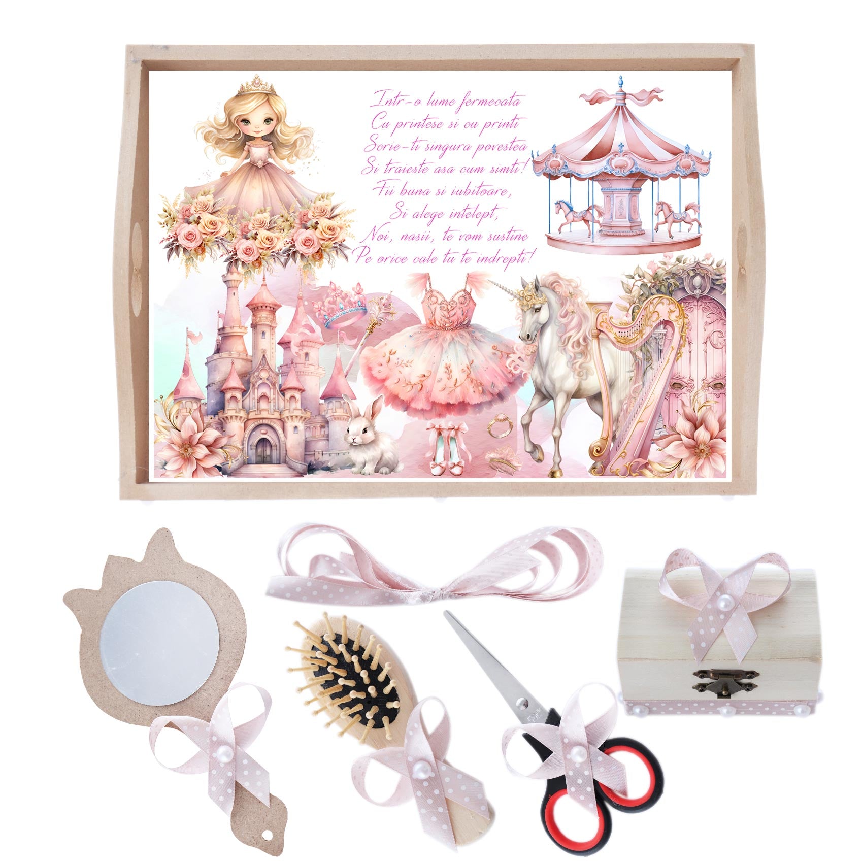 Set tava pentru taiere mot/ turta, model Printesa, roz pudrat, 6 piese, 35x20 cm, Recostore®, REC1967/265