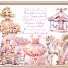 Set tava pentru taiere mot/ turta, model Printesa, roz pudrat, 6 piese, 35x20 cm, Recostore®, REC1967/265