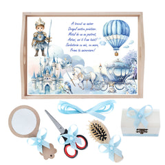 Set tava pentru taiere mot la baieti, model cu Print Razboinic, bleu, 6 piese, 35x20 cm, Recostore®, REC1967/266