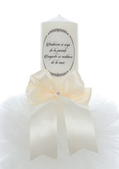 Lumanare botez, model "Radacini si aripi de la parinti, Dragoste si sustinere de la nasi", 35x7 cm, Ivoire, REC5001/7