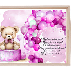 Set tava pentru taiere mot/ turta, model Ursulet cu baloane, roz, 6 piese, 35x20 cm, Recostore®, REC1967/269